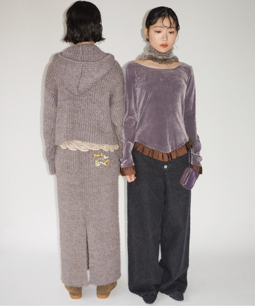 musubore（ムスボレ）の「feather yarn knit hoodie / フェザーヤーンニットフーディー（ニット/セーター・レディース・パープル/ブラック/カーキ・FREE）」の13枚目の写真
