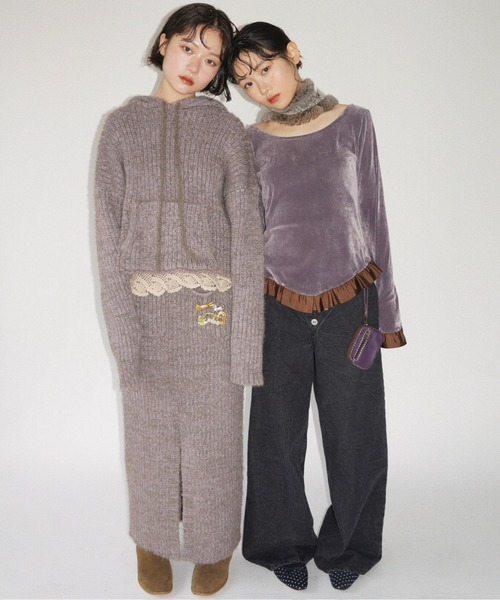 musubore（ムスボレ）の「feather yarn knit hoodie / フェザーヤーンニットフーディー（ニット/セーター・レディース・パープル/ブラック/カーキ・FREE）」の20枚目の写真