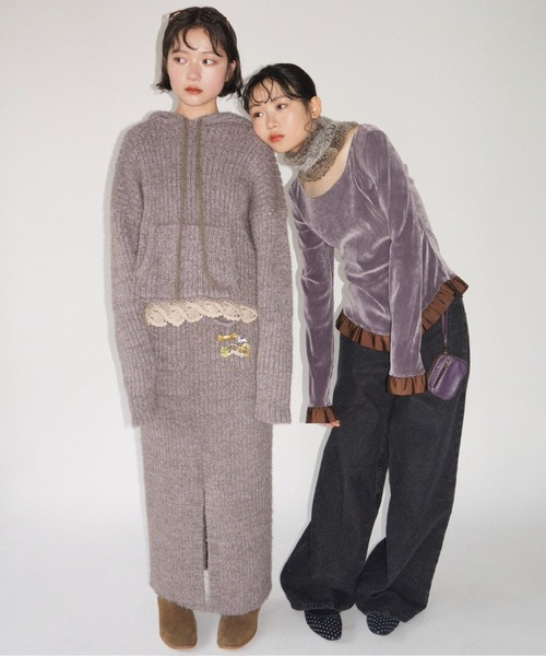 musubore（ムスボレ）の「feather yarn knit hoodie / フェザーヤーンニットフーディー（ニット/セーター・レディース・パープル/ブラック/カーキ・FREE）」の14枚目の写真