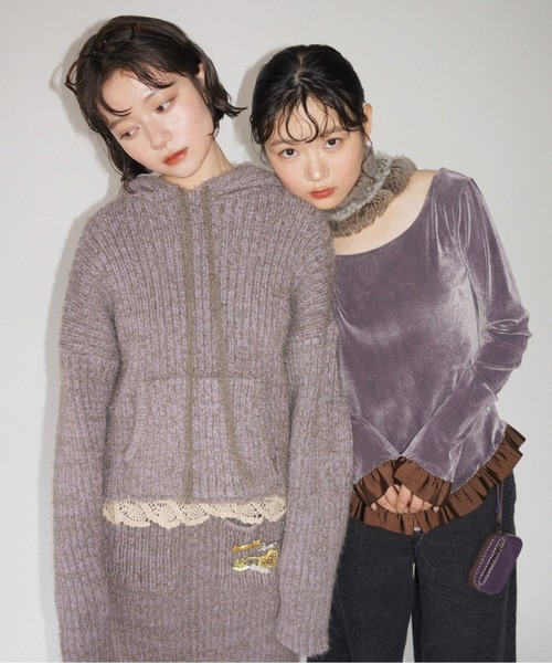 musubore（ムスボレ）の「feather yarn knit hoodie / フェザーヤーン