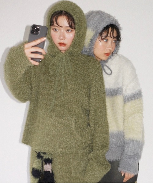 musubore（ムスボレ）の「feather yarn knit hoodie / フェザーヤーン