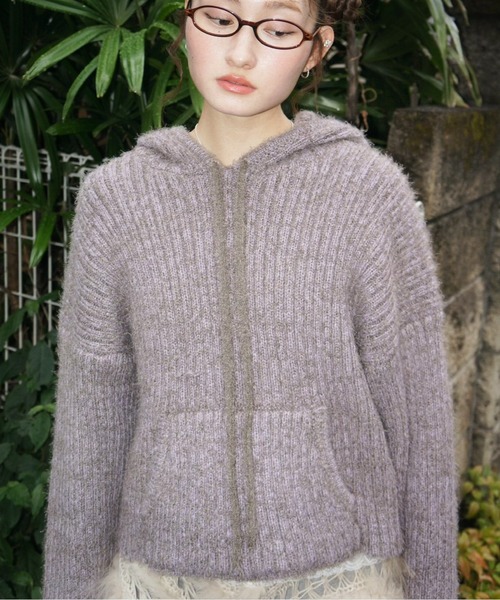 セール】feather yarn knit hoodie / フェザーヤーンニットフーディー