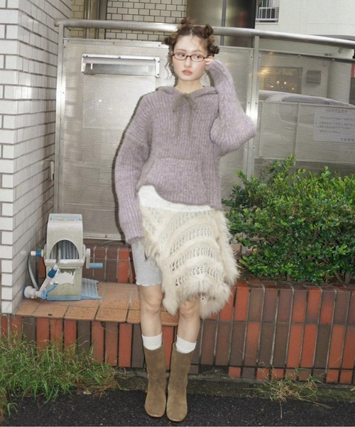 Musubore フェザーヤーンニットフーディー musubore（ムスボレ） ニット セーター feather yarn knit hoodie