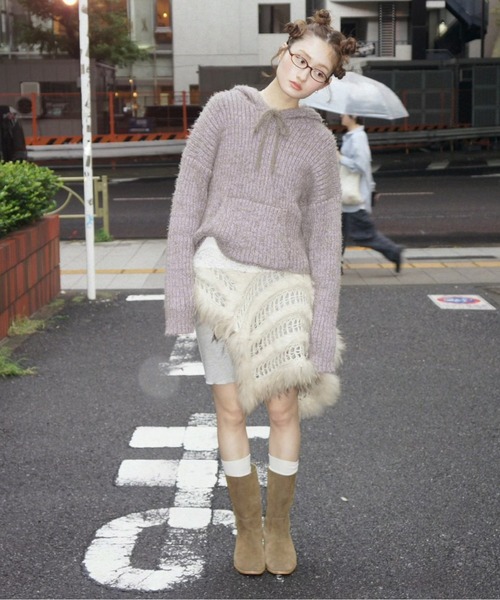 Musubore フェザーヤーンニットフーディー セール】feather yarn knit hoodie / フェザーヤーンニットフーディー