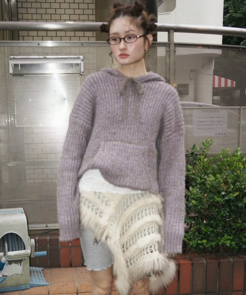 セール】feather yarn knit hoodie / フェザーヤーンニットフーディー
