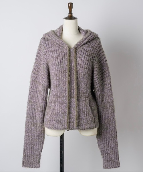 musubore（ムスボレ）の「feather yarn knit hoodie / フェザーヤーンニットフーディー（ニット/セーター・レディース・パープル/ブラック/カーキ・FREE）」の15枚目の写真