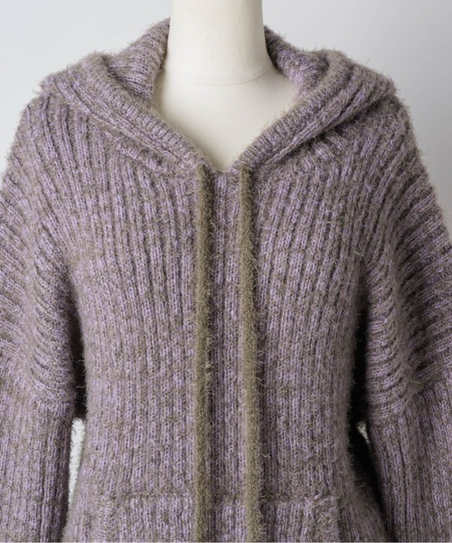 musubore（ムスボレ）の「feather yarn knit hoodie / フェザーヤーンニットフーディー（ニット/セーター・レディース・パープル/ブラック/カーキ・FREE）」の5枚目の写真
