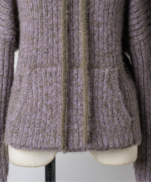 musubore（ムスボレ）の「feather yarn knit hoodie / フェザーヤーンニットフーディー（ニット/セーター・レディース・パープル/ブラック/カーキ・FREE）」の6枚目の写真