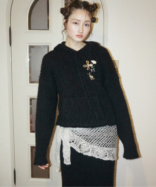 セール】feather yarn knit hoodie / フェザーヤーンニットフーディー