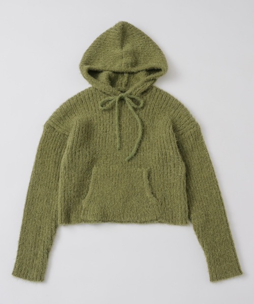 セール】feather yarn knit hoodie / フェザーヤーンニットフーディー