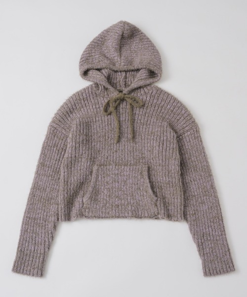 セール】feather yarn knit hoodie / フェザーヤーンニットフーディー
