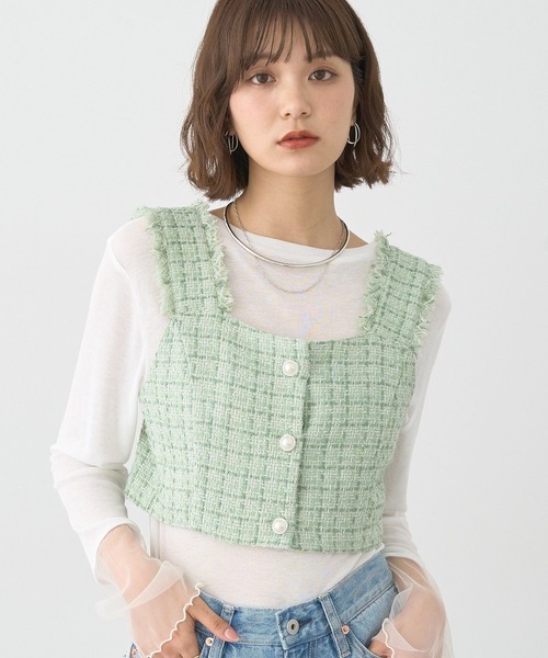 earth music&ecology(アースミュージックアンドエコロジー)の「フリンジツイードビスチェ(ベスト・レディース・グリーン/ブラック/アイボリー・FREE)」の17枚目の写真