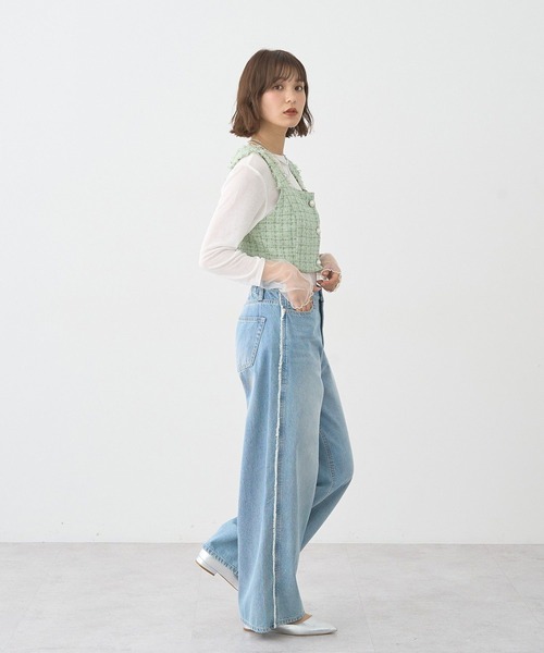 earth music&ecology(アースミュージックアンドエコロジー)の「フリンジツイードビスチェ(ベスト・レディース・グリーン/ブラック/アイボリー・FREE)」の22枚目の写真