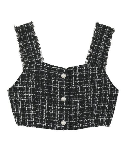 earth music&ecology(アースミュージックアンドエコロジー)の「フリンジツイードビスチェ(ベスト・レディース・グリーン/ブラック/アイボリー・FREE)」の5枚目の写真