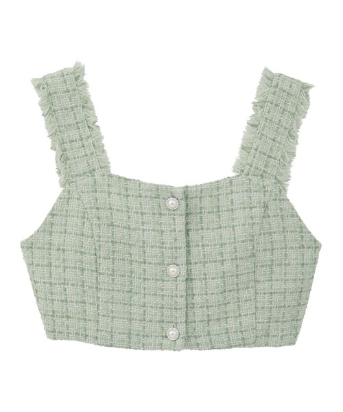 earth music&ecology(アースミュージックアンドエコロジー)の「フリンジツイードビスチェ(ベスト・レディース・グリーン/ブラック/アイボリー・FREE)」の6枚目の写真