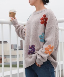 MIX花柄ジャガードニットプルオーバー
