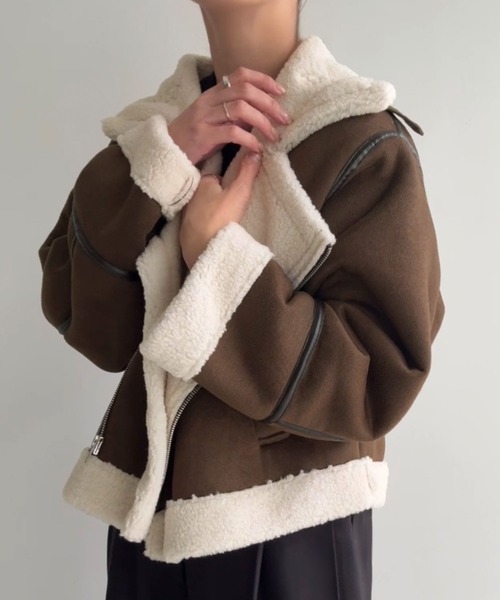 JUNOAH（ジュノア）の「ボアフェイクムートン（ムートンコート・レディース・ブラック/グレイッシュベージュ/ブラウン・MEDIUM/SMALL/LARGE）」の9枚目の写真