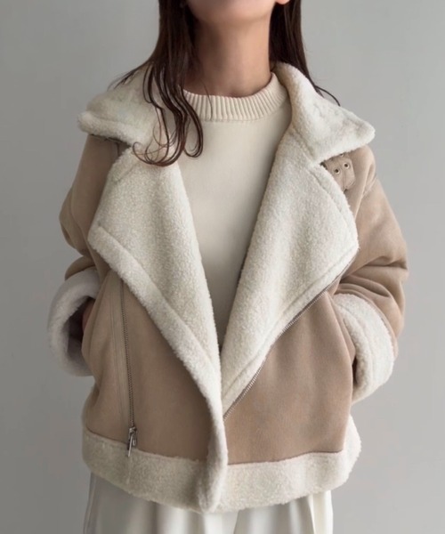 JUNOAH（ジュノア）の「ボアフェイクムートン（ムートンコート・レディース・ブラック/グレイッシュベージュ/ブラウン・MEDIUM/SMALL/LARGE）」の13枚目の写真