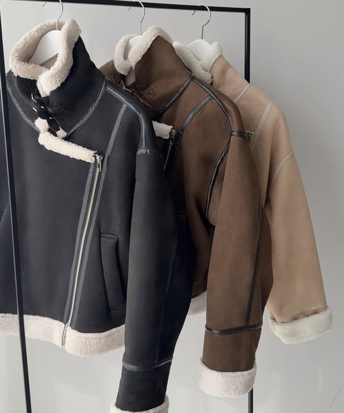 JUNOAH（ジュノア）の「ボアフェイクムートン（ムートンコート・レディース・ブラック/グレイッシュベージュ/ブラウン・MEDIUM/SMALL/LARGE）」の16枚目の写真