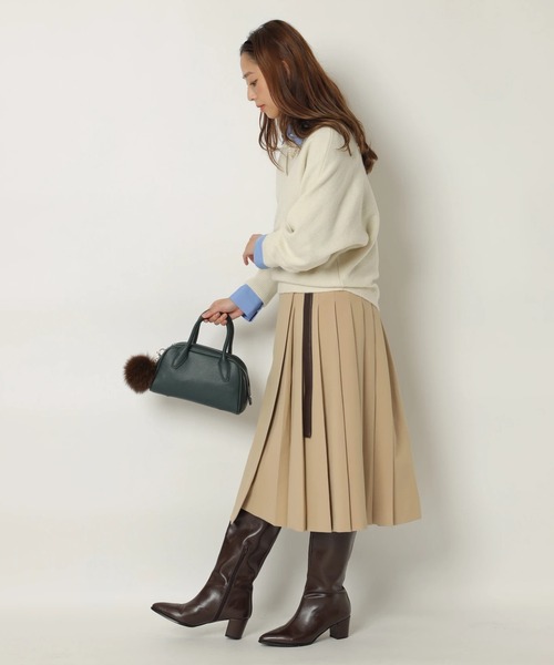 JUSGLITTY（ジャスグリッティー）の「サイドプリーツミディスカート（スカート・レディース・ダークブラウン/キャメル/チャコールグレー・2/1/0）」の6枚目の写真