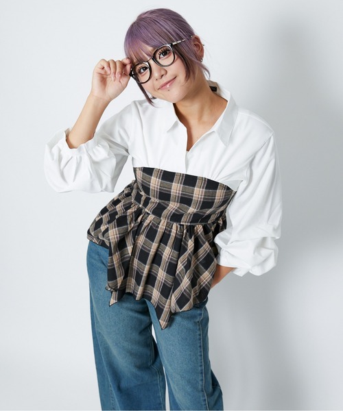 GORGE(ゴージ)の「《ドッキング風デザイン》レディース チュニック 袖タック ゆったりシルエット 春秋冬(チュニック・レディース・ブルー/ボルドー/ブラック・F)」の5枚目の写真