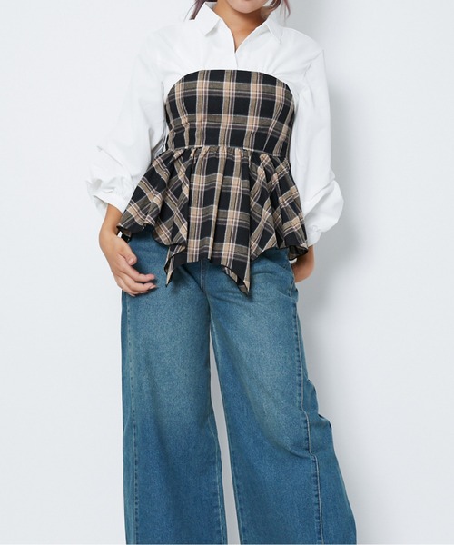 GORGE(ゴージ)の「《ドッキング風デザイン》レディース チュニック 袖タック ゆったりシルエット 春秋冬(チュニック・レディース・ブルー/ボルドー/ブラック・F)」の6枚目の写真