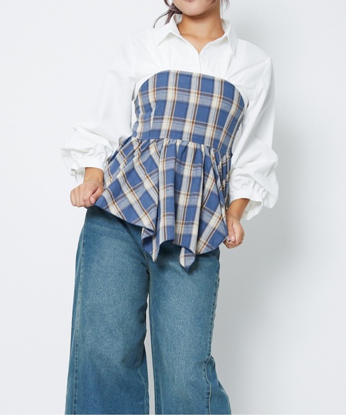 GORGE(ゴージ)の「《ドッキング風デザイン》レディース チュニック 袖タック ゆったりシルエット 春秋冬(チュニック・レディース・ブルー/ボルドー/ブラック・F)」の9枚目の写真
