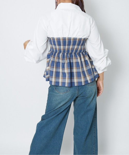 GORGE(ゴージ)の「《ドッキング風デザイン》レディース チュニック 袖タック ゆったりシルエット 春秋冬(チュニック・レディース・ブルー/ボルドー/ブラック・F)」の11枚目の写真