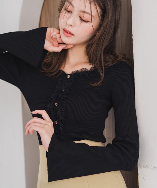 新品タグ付き☆St.cecilia　ガーリッシュ　もけニット☆黒 セール】【CLEL】Mohair Blend Shaggy Design Knit/モヘアブレンド