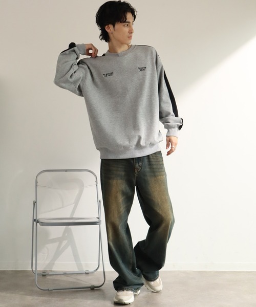 セール】【Reebok/リーボック】裏起毛 刺繍ロゴ 袖ライン クルーネック