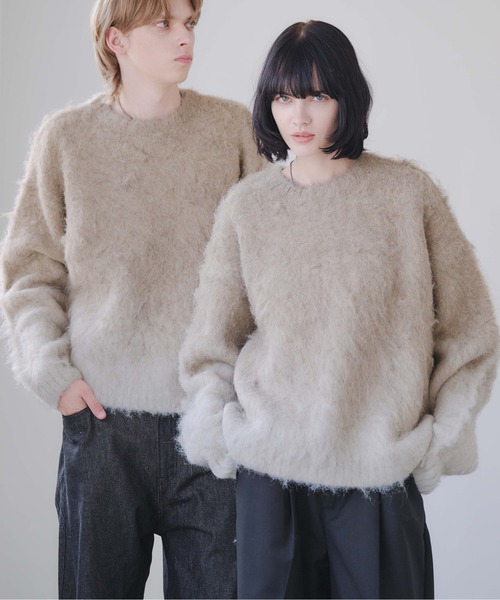 selle glant（セレグランテ）の「GRADIENT WOOL-BLEND KNIT/グラデーションウールブレンドニット（ニット/セーター・メンズ・ネイビー/ダークブラウン/ボルドー/ブルー/ダークオレンジ/アイボリー/ブラック/ブルーグリーン・SMALL/MEDIUM/LARGE）」の2枚目の写真