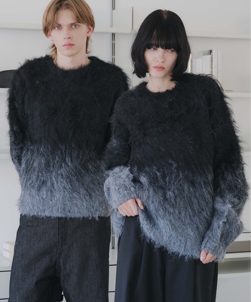 selle glant（セレグランテ）の「GRADIENT WOOL-BLEND KNIT/グラデーションウールブレンドニット（ニット/セーター・メンズ・ネイビー/ダークブラウン/ボルドー/ブルー/ダークオレンジ/アイボリー/ブラック/ブルーグリーン・SMALL/MEDIUM/LARGE）」の3枚目の写真