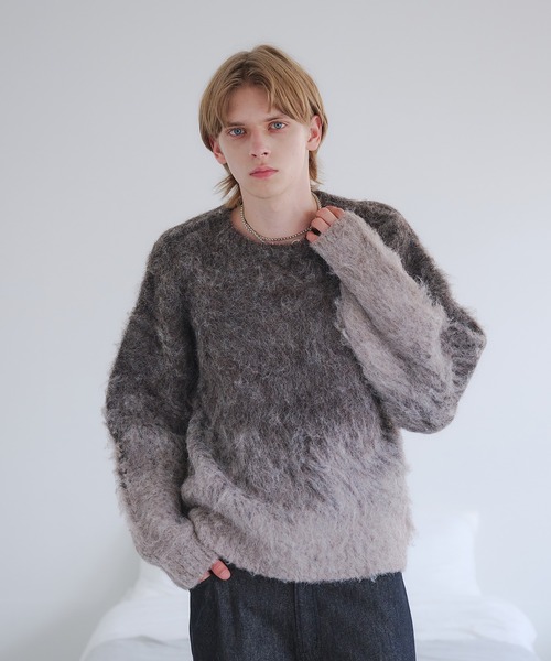 selle glant（セレグランテ）の「GRADIENT WOOL-BLEND KNIT/グラデーションウールブレンドニット（ニット/セーター・メンズ・ネイビー/ダークブラウン/ボルドー/ブルー/ダークオレンジ/アイボリー/ブラック/ブルーグリーン・SMALL/MEDIUM/LARGE）」の19枚目の写真