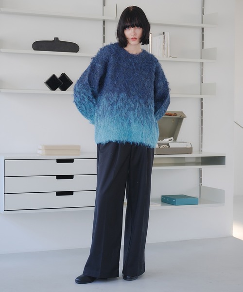 selle glant（セレグランテ）の「GRADIENT WOOL-BLEND KNIT/グラデーションウールブレンドニット（ニット/セーター・メンズ・ネイビー/ダークブラウン/ボルドー/ブルー/ダークオレンジ/アイボリー/ブラック/ブルーグリーン・SMALL/MEDIUM/LARGE）」の16枚目の写真