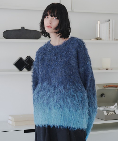 selle glant（セレグランテ）の「GRADIENT WOOL-BLEND KNIT/グラデーションウールブレンドニット（ニット/セーター・メンズ・ネイビー/ダークブラウン/ボルドー/ブルー/ダークオレンジ/アイボリー/ブラック/ブルーグリーン・SMALL/MEDIUM/LARGE）」の11枚目の写真