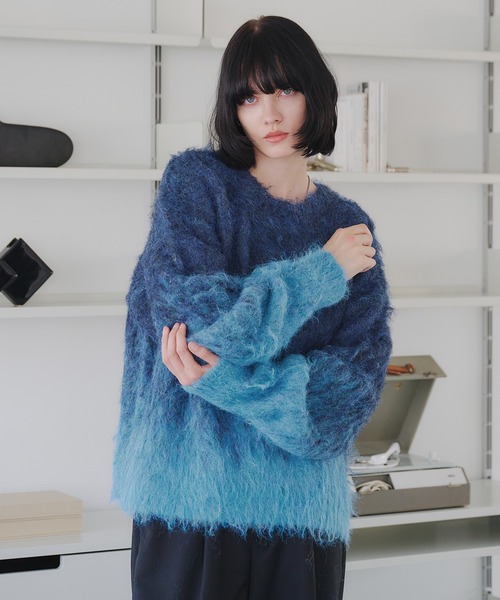 selle glant（セレグランテ）の「GRADIENT WOOL-BLEND KNIT/グラデーションウールブレンドニット（ニット/セーター・メンズ・ネイビー/ダークブラウン/ボルドー/ブルー/ダークオレンジ/アイボリー/ブラック/ブルーグリーン・SMALL/MEDIUM/LARGE）」の14枚目の写真