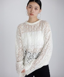ENC | acrylic mohair low gauge knit / 透かし柄編みアクリルモヘアニット(ニット/セーター)