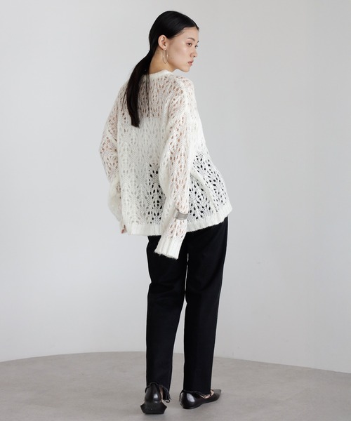 ENC（エンク）の「acrylic mohair low gauge knit / 透かし柄編みアクリルモヘアニット（ニット/セーター・レディース・ダークグレー/アイボリー/ベージュ系その他・FREE）」の12枚目の写真