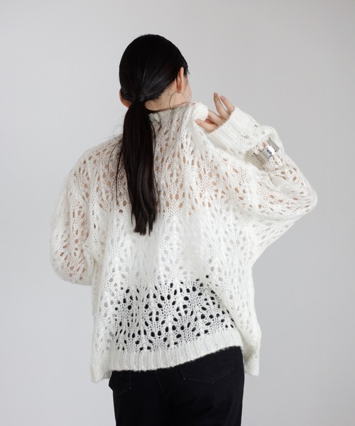 ENC（エンク）の「acrylic mohair low gauge knit / 透かし柄編みアクリルモヘアニット（ニット/セーター・レディース・ダークグレー/アイボリー/ベージュ系その他・FREE）」の13枚目の写真