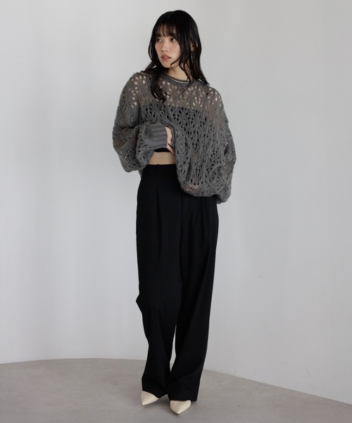 ENC（エンク）の「acrylic mohair low gauge knit / 透かし柄編みアクリルモヘアニット（ニット/セーター・レディース・ダークグレー/アイボリー/ベージュ系その他・FREE）」の20枚目の写真