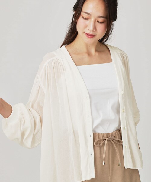 セール】【手洗い可】エアリーなシャツ風カーディガン