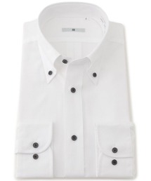 SUIT SELECT（スーツセレクト）の「【形態安定】【長袖】【SILVER LINE】ボタンダウンカラーワイシャツ/ホワイト×ドビー/釦：ブラック（ビジネスシャツ）」