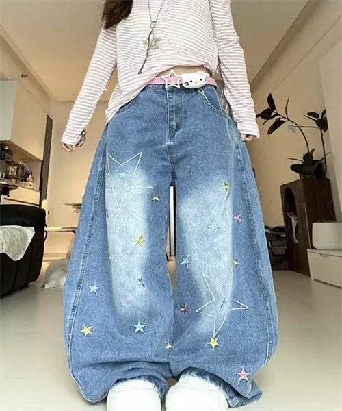 セール】星刺繍ワイドシルエットデニムパンツ（デニムパンツ）｜Dream