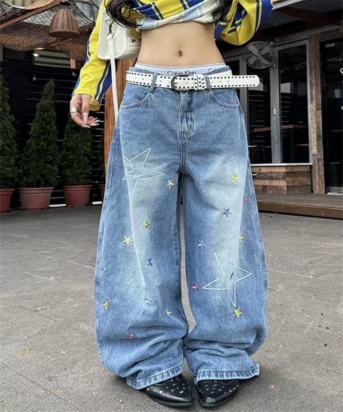 セール】星刺繍ワイドシルエットデニムパンツ（デニムパンツ）｜Dream