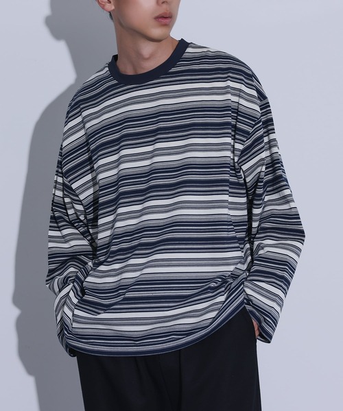 MDR(エムディアール)の「マルチボーダーロンT(Tシャツ/カットソー・メンズ・ネイビー/ブラック・L/M)」の2枚目の写真