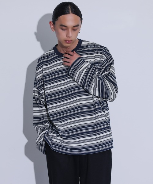 MDR(エムディアール)の「マルチボーダーロンT(Tシャツ/カットソー・メンズ・ネイビー/ブラック・L/M)」の11枚目の写真