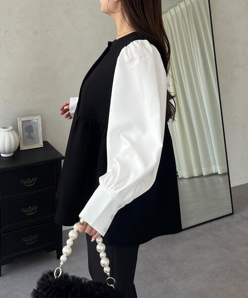 prose verse(プロズヴェール)の「パールボタンドッキングペプラムブラウス(シャツ/ブラウス・レディース・ブラック・LARGE/MEDIUM)」の7枚目の写真