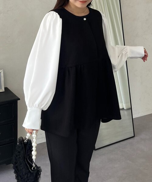 prose verse(プロズヴェール)の「パールボタンドッキングペプラムブラウス(シャツ/ブラウス・レディース・ブラック・LARGE/MEDIUM)」の10枚目の写真