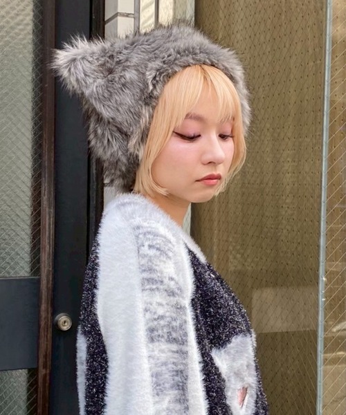 Candy Stripper キャンディストリッパー ファー 帽子 青 CAT FUR