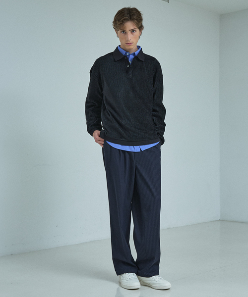 ABAHOUSE（アバハウス）の「ベロアプリーツ ニットポロシャツ / オーバーサイズ（ポロシャツ・メンズ・ブラウン/ネイビー/ブラック・46/48）」の10枚目の写真